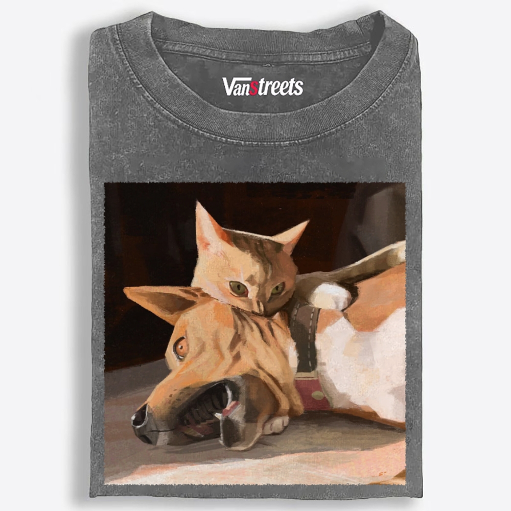Don't Mess With The Cat Retro Washed T-Shirt | 100% Cotton | Streetwear Essential