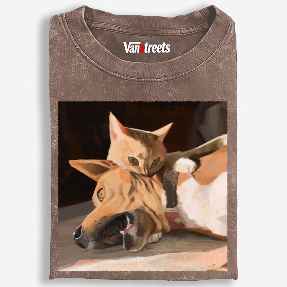 Don't Mess With The Cat Retro Washed T-Shirt | 100% Cotton | Streetwear Essential