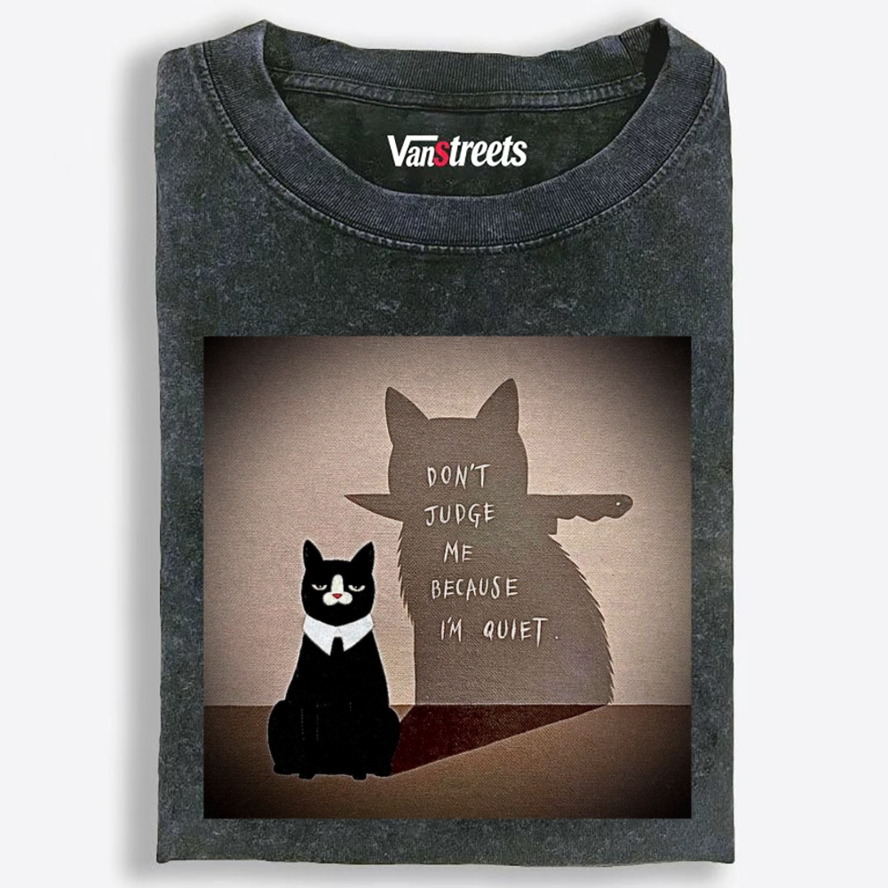 Quiet Cat, Deadly Shadow Retro Washed T-Shirt | 100% Cotton | Streetwear Essential