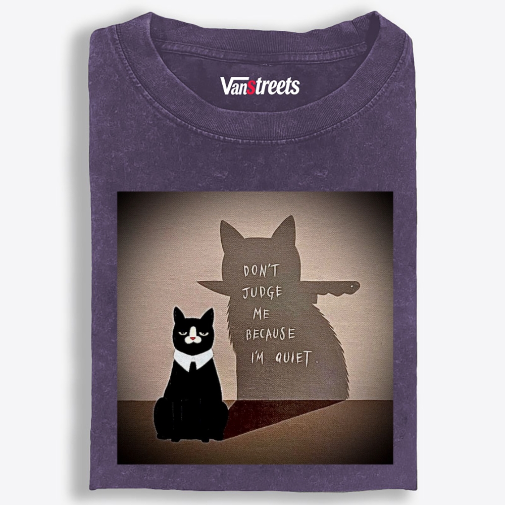 Quiet Cat, Deadly Shadow Retro Washed T-Shirt | 100% Cotton | Streetwear Essential
