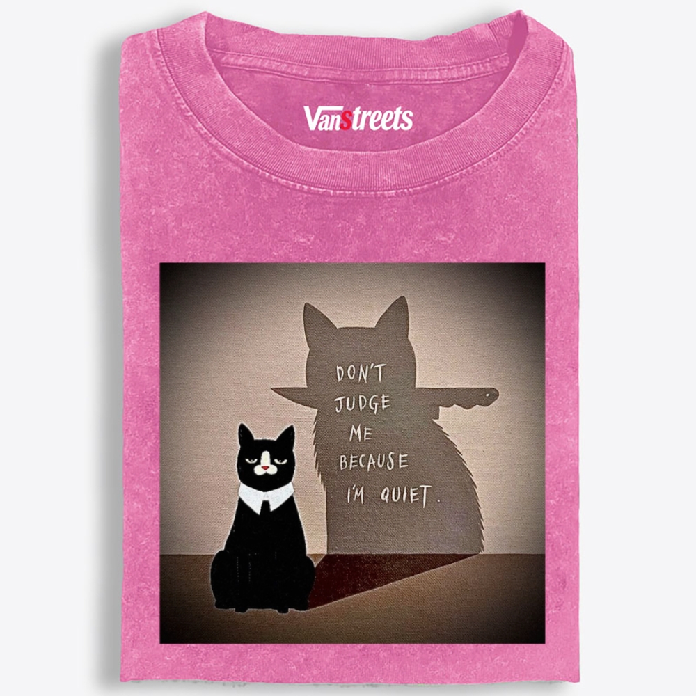 Quiet Cat, Deadly Shadow Retro Washed T-Shirt | 100% Cotton | Streetwear Essential