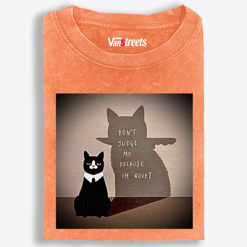 Quiet Cat, Deadly Shadow Retro Washed T-Shirt | 100% Cotton | Streetwear Essential