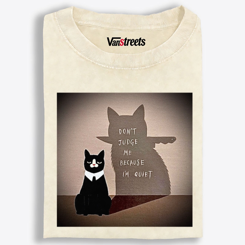 Quiet Cat, Deadly Shadow Retro Washed T-Shirt | 100% Cotton | Streetwear Essential