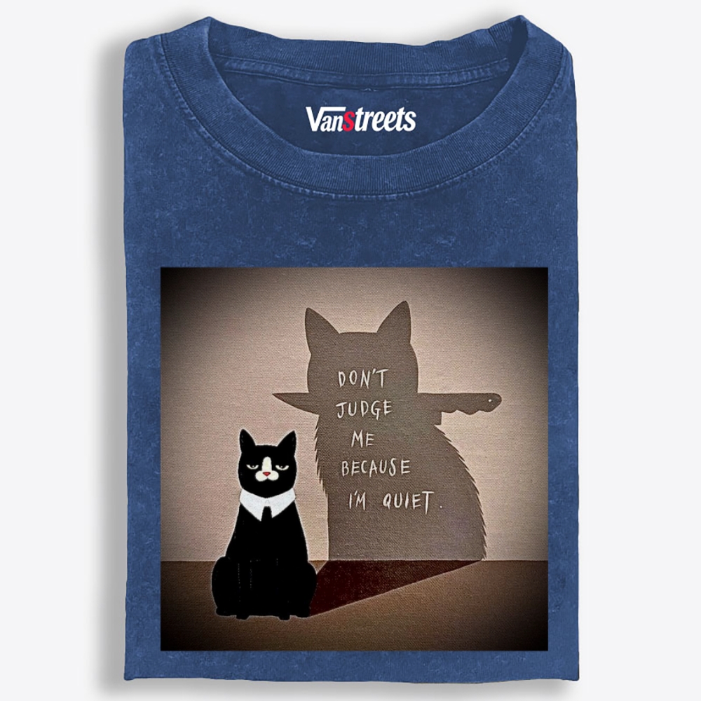 Quiet Cat, Deadly Shadow Retro Washed T-Shirt | 100% Cotton | Streetwear Essential