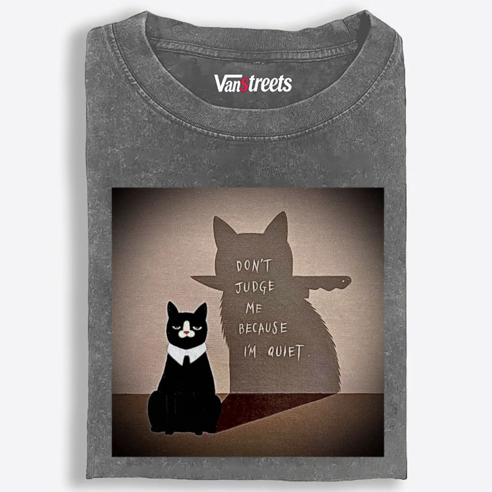 Quiet Cat, Deadly Shadow Retro Washed T-Shirt | 100% Cotton | Streetwear Essential