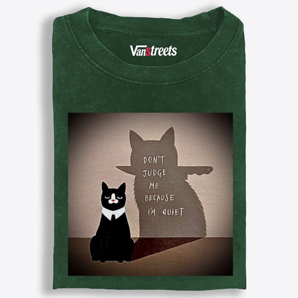 Quiet Cat, Deadly Shadow Retro Washed T-Shirt | 100% Cotton | Streetwear Essential
