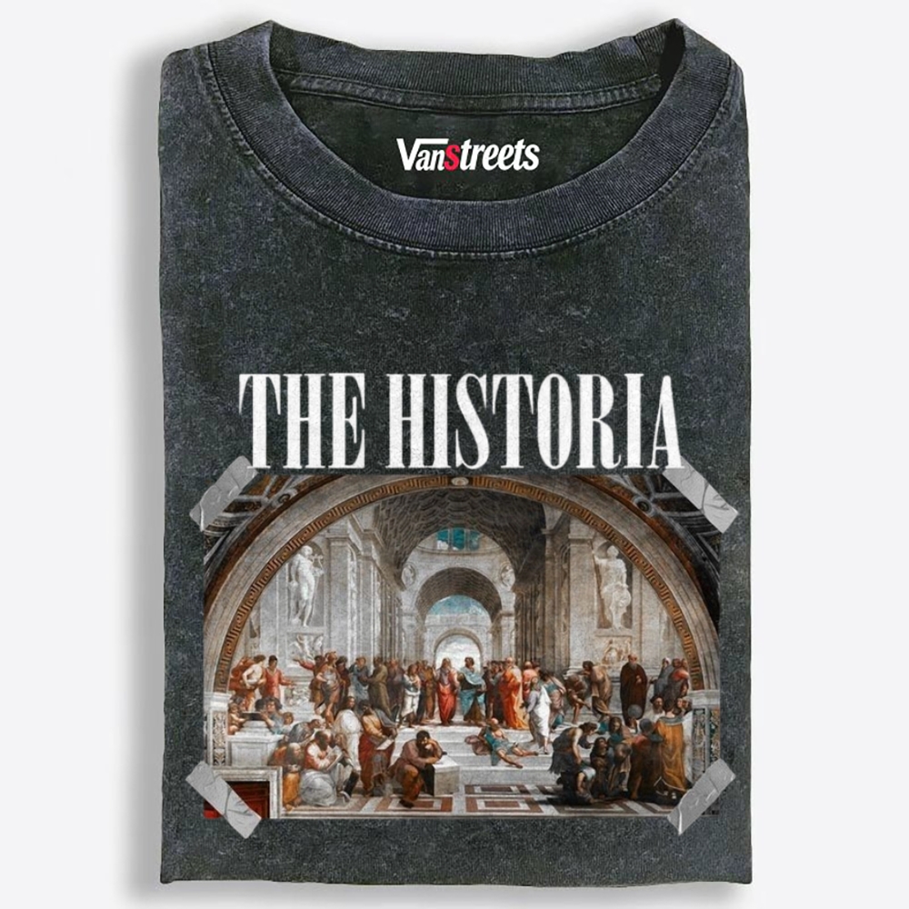 The Historia - School of Athens Retro Washed T-Shirt | 100% Cotton | Streetwear Essential