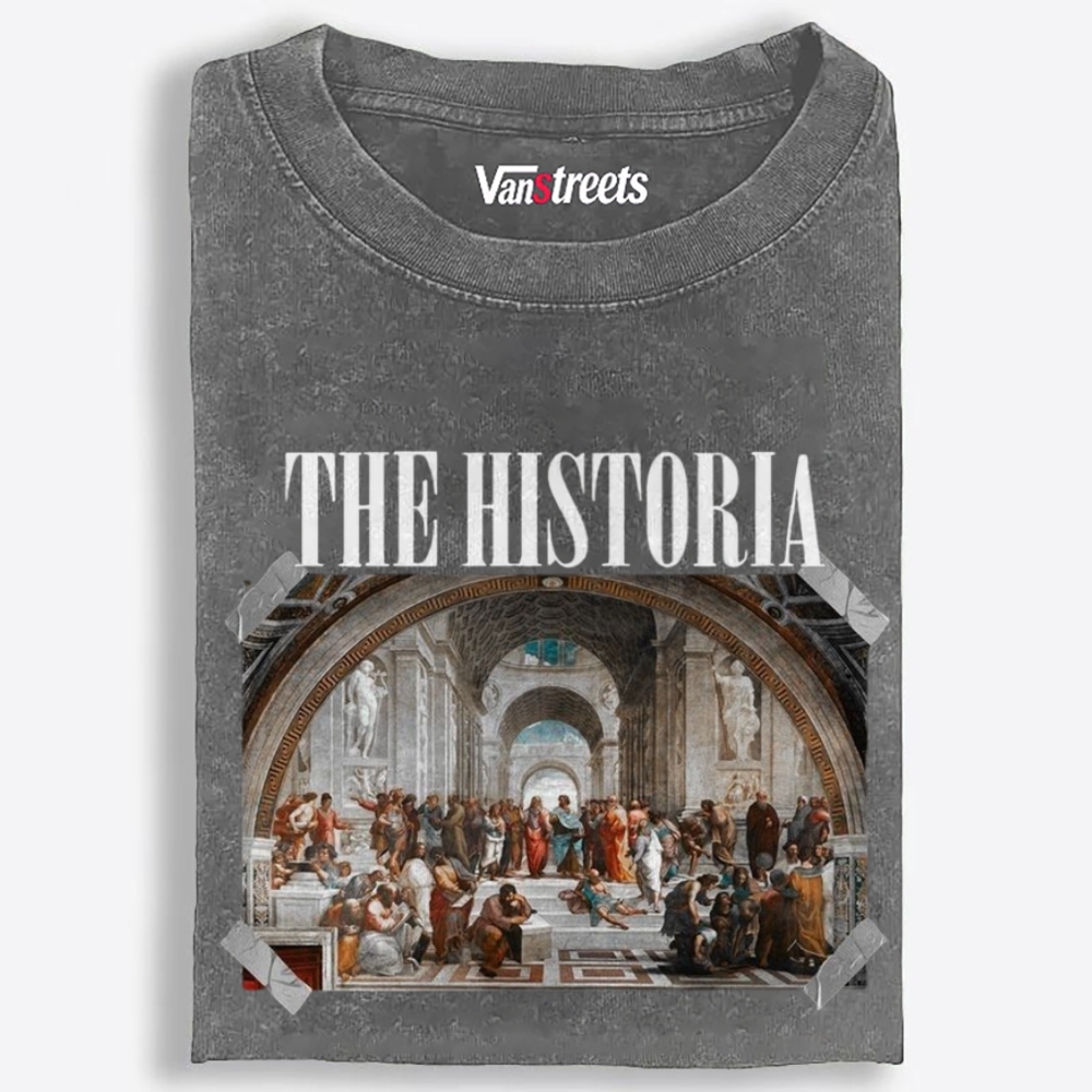 The Historia - School of Athens Retro Washed T-Shirt | 100% Cotton | Streetwear Essential