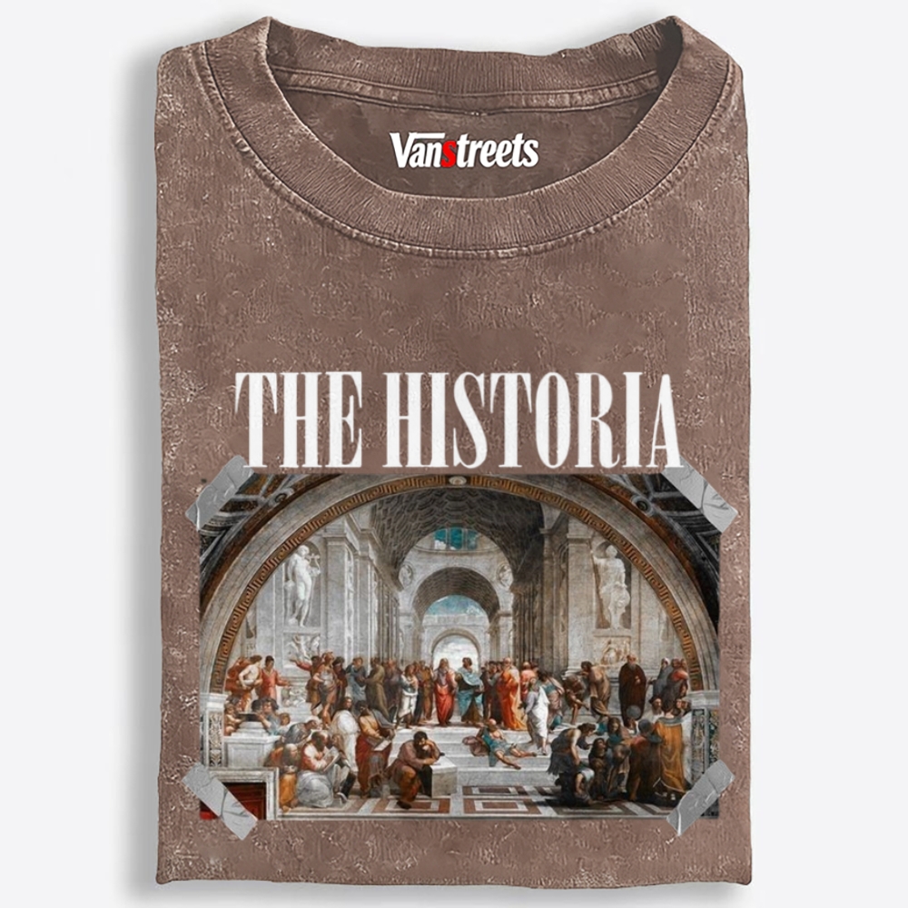The Historia - School of Athens Retro Washed T-Shirt | 100% Cotton | Streetwear Essential