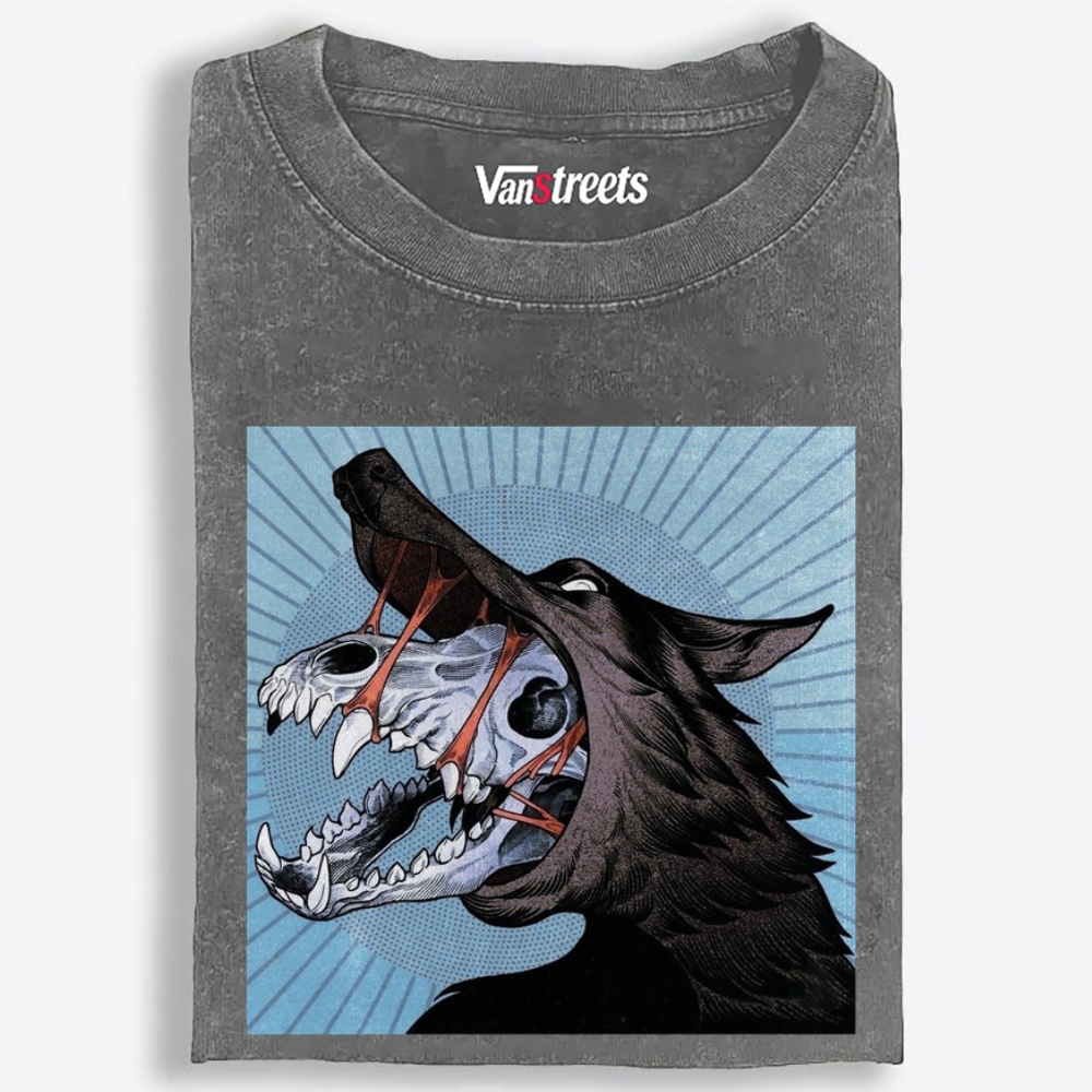 Skull Beneath the Wolf Retro Washed T-Shirt | 100% Cotton | Streetwear Essential