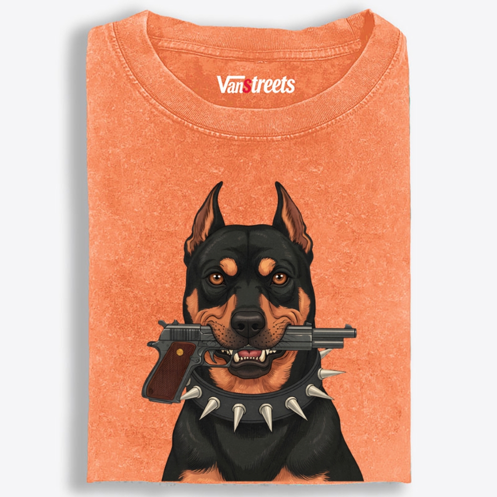 Gun Doberman Retro Washed T-Shirt | 100% Cotton | Streetwear Essential