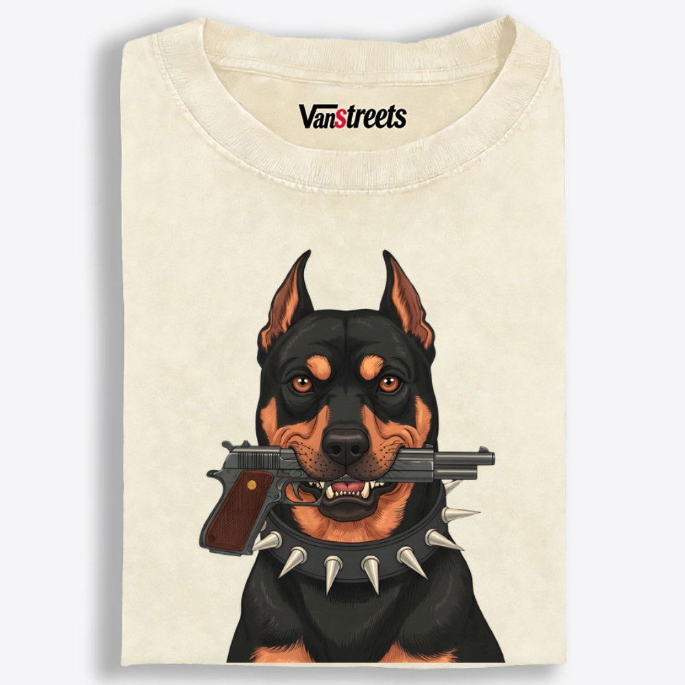 Gun Doberman Retro Washed T-Shirt | 100% Cotton | Streetwear Essential
