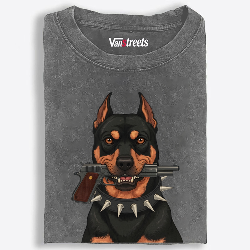 Gun Doberman Retro Washed T-Shirt | 100% Cotton | Streetwear Essential