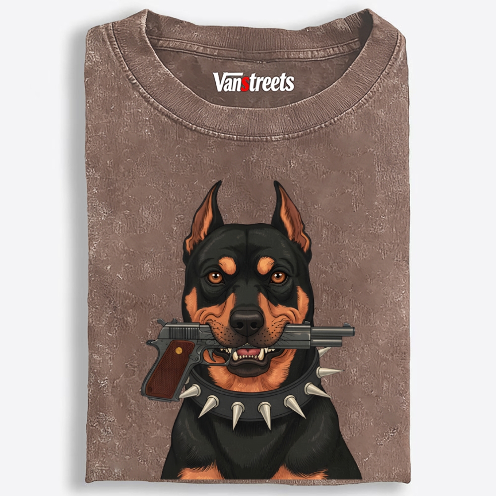 Gun Doberman Retro Washed T-Shirt | 100% Cotton | Streetwear Essential
