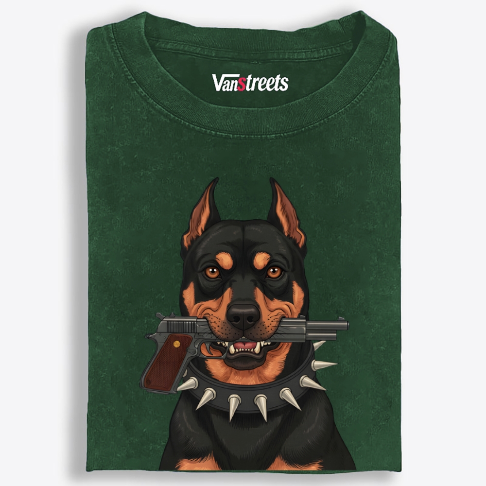 Gun Doberman Retro Washed T-Shirt | 100% Cotton | Streetwear Essential