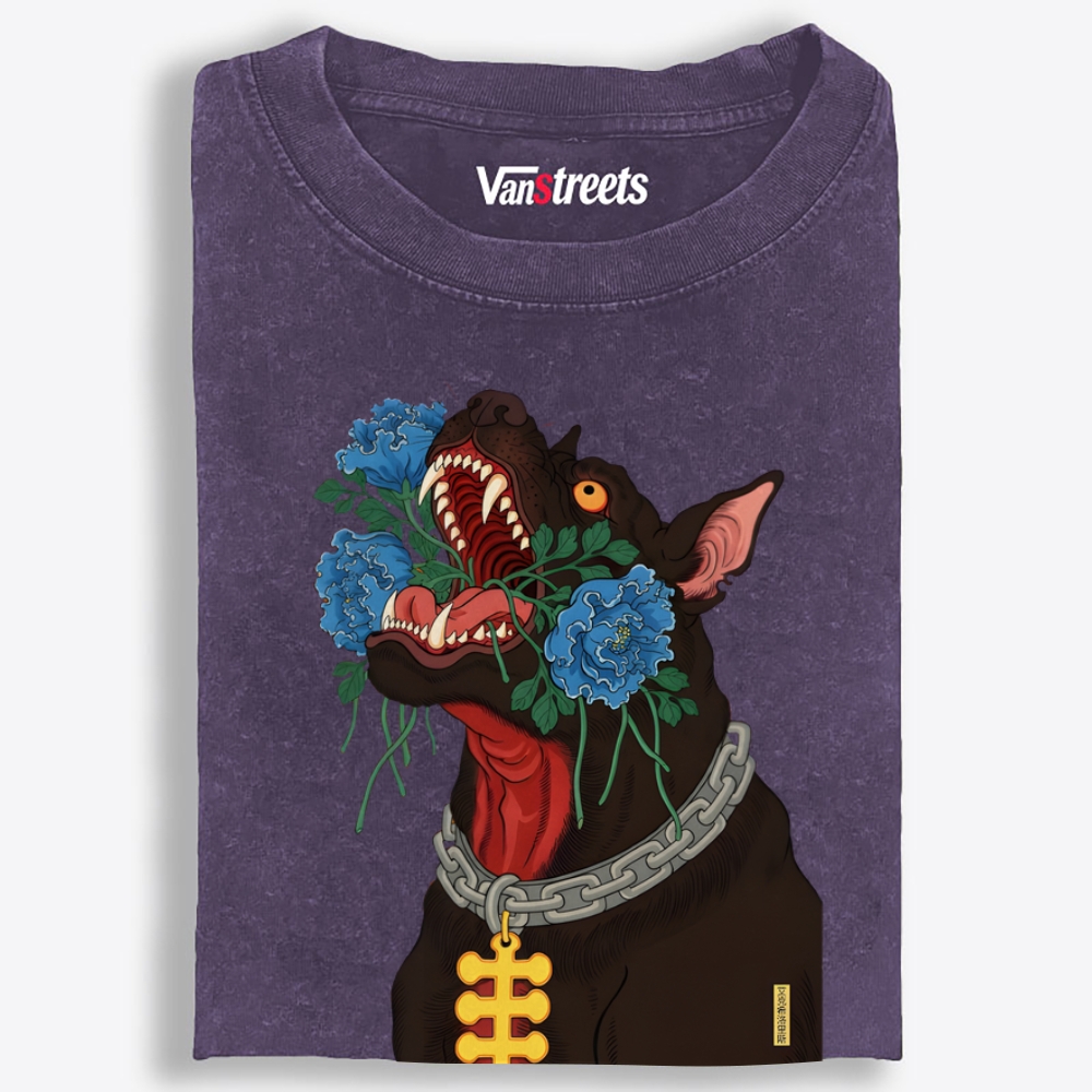 Flower Mouth Pitbull Retro Washed T-Shirt | 100% Cotton | Streetwear Essential
