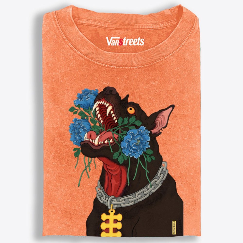 Flower Mouth Pitbull Retro Washed T-Shirt | 100% Cotton | Streetwear Essential
