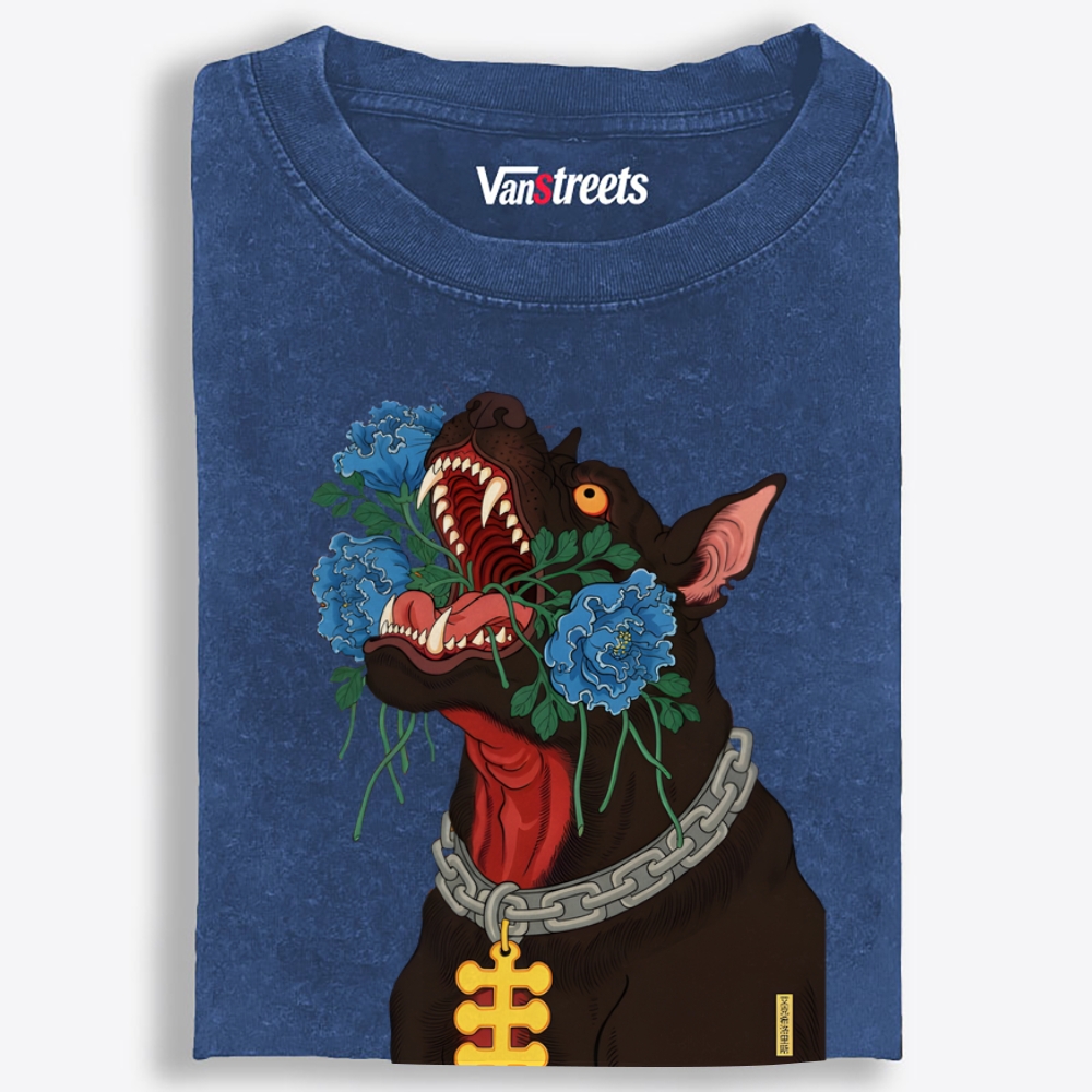 Flower Mouth Pitbull Retro Washed T-Shirt | 100% Cotton | Streetwear Essential