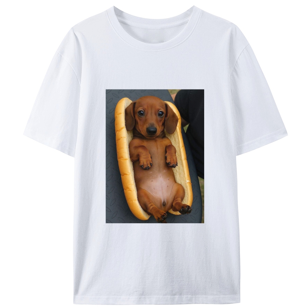Hot Dog Dachshund Meme Retro Designed for Women - Slim Fit Cotton Tee