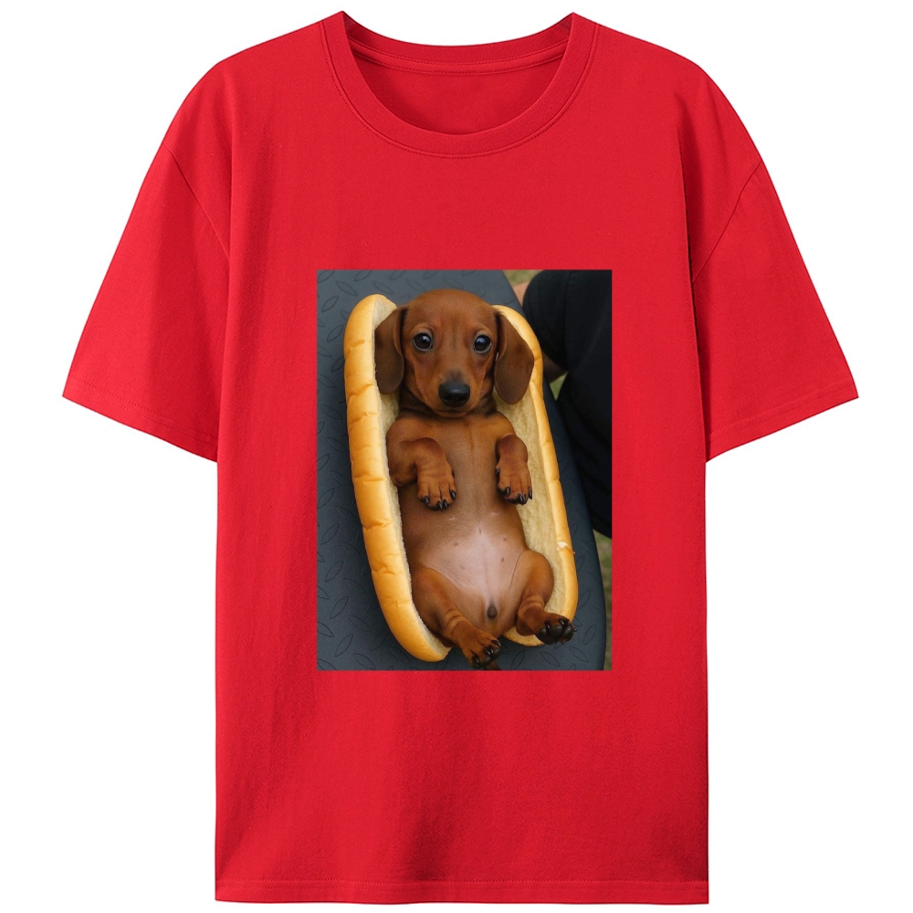 Hot Dog Dachshund Meme Retro Designed for Women - Slim Fit Cotton Tee