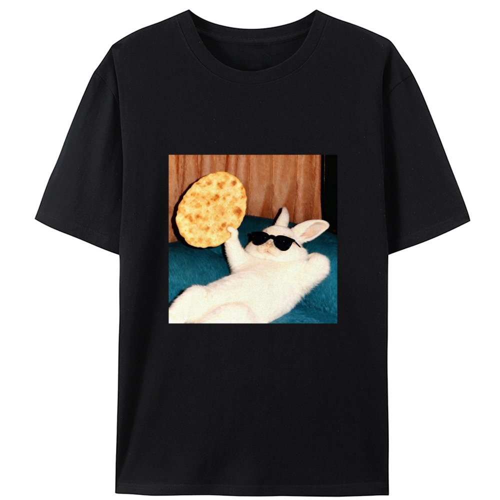 Cool Rabbit With Flatbread Meme Retro Designed for Women - Slim Fit Cotton Tee