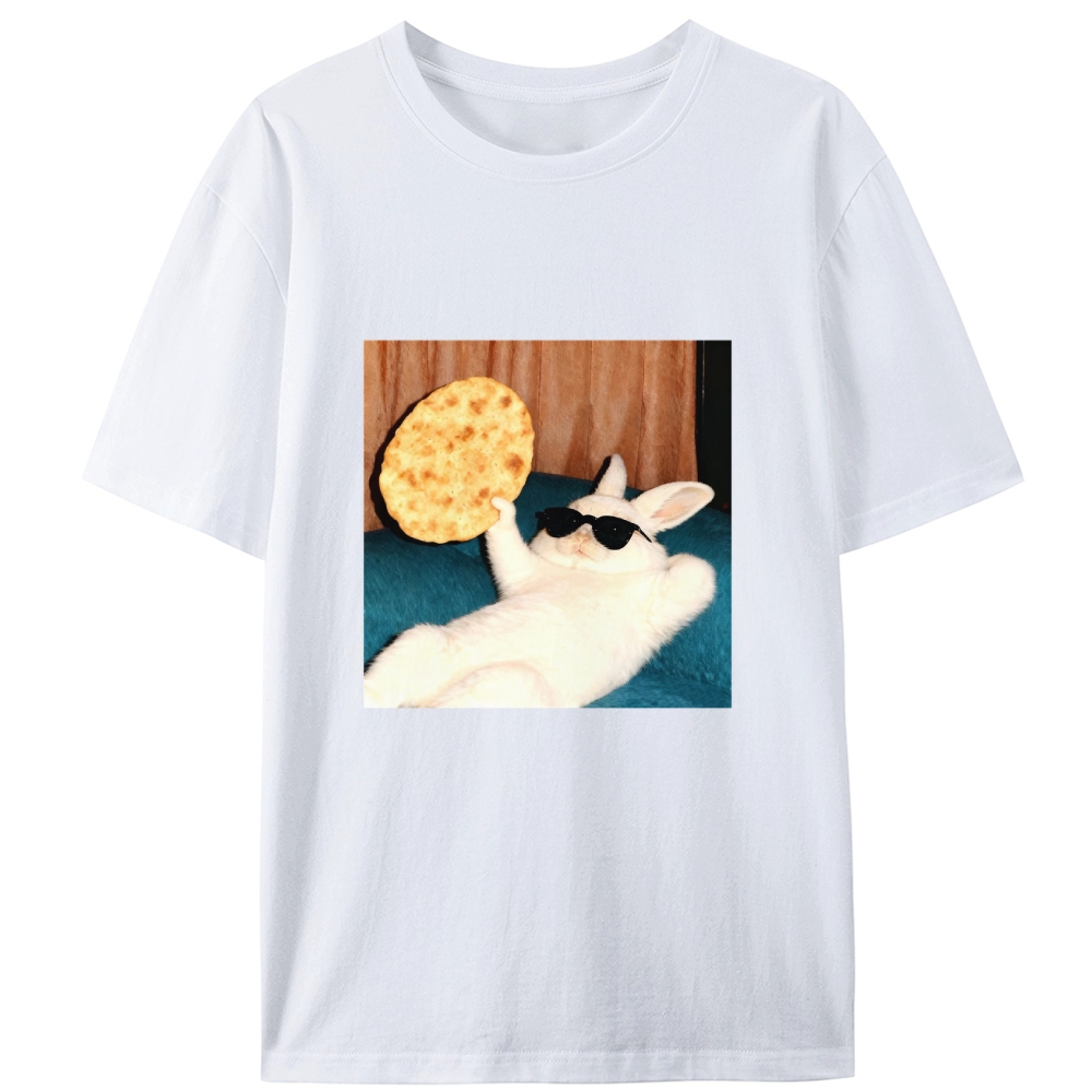 Cool Rabbit With Flatbread Meme Retro Designed for Women - Slim Fit Cotton Tee