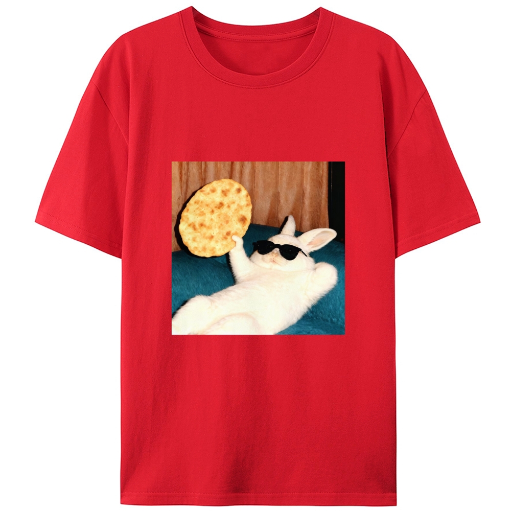 Cool Rabbit With Flatbread Meme Retro Designed for Women - Slim Fit Cotton Tee