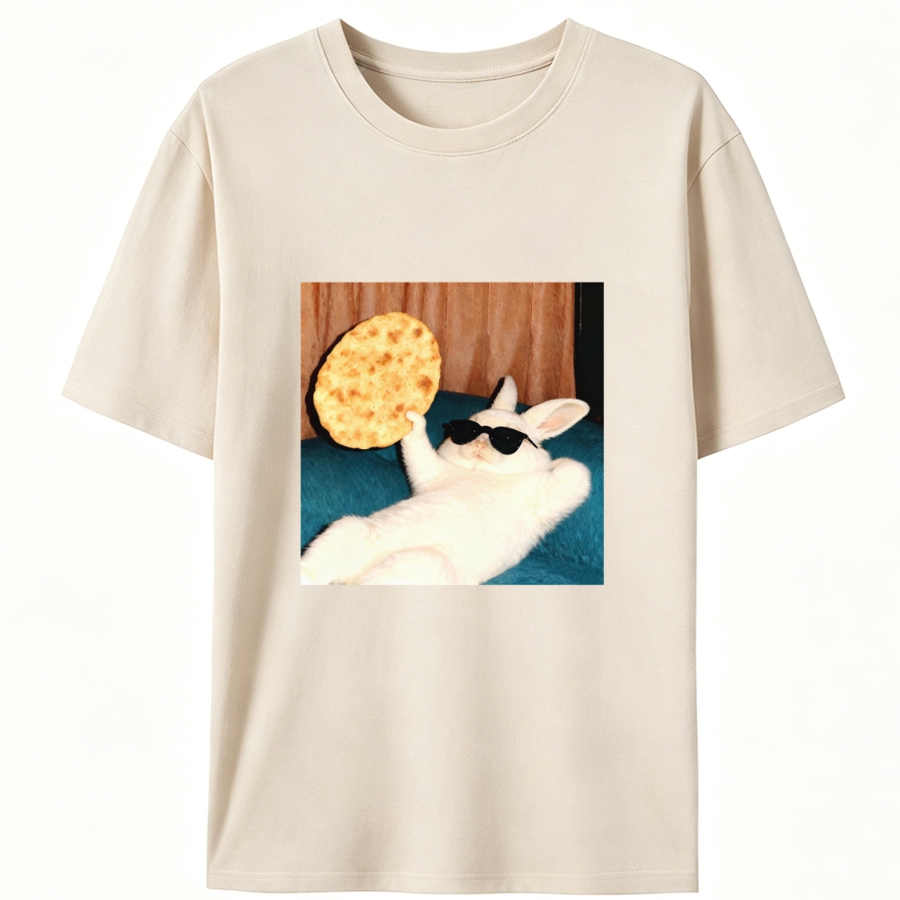 Cool Rabbit With Flatbread Meme Retro Designed for Women - Slim Fit Cotton Tee