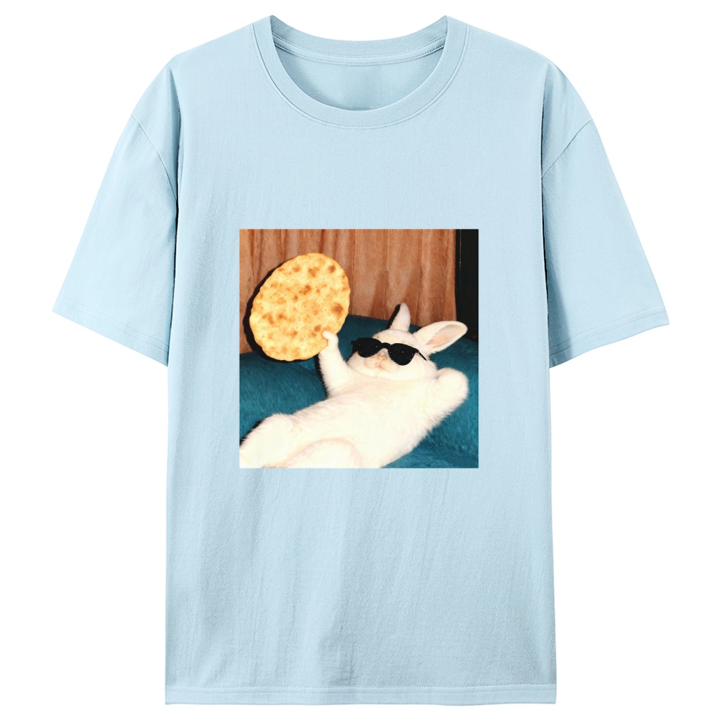 Cool Rabbit With Flatbread Meme Retro Designed for Women - Slim Fit Cotton Tee