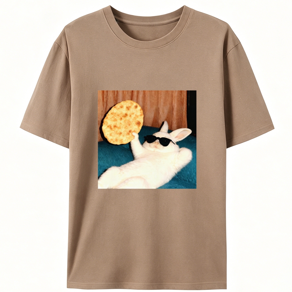 Cool Rabbit With Flatbread Meme Retro Designed for Women - Slim Fit Cotton Tee