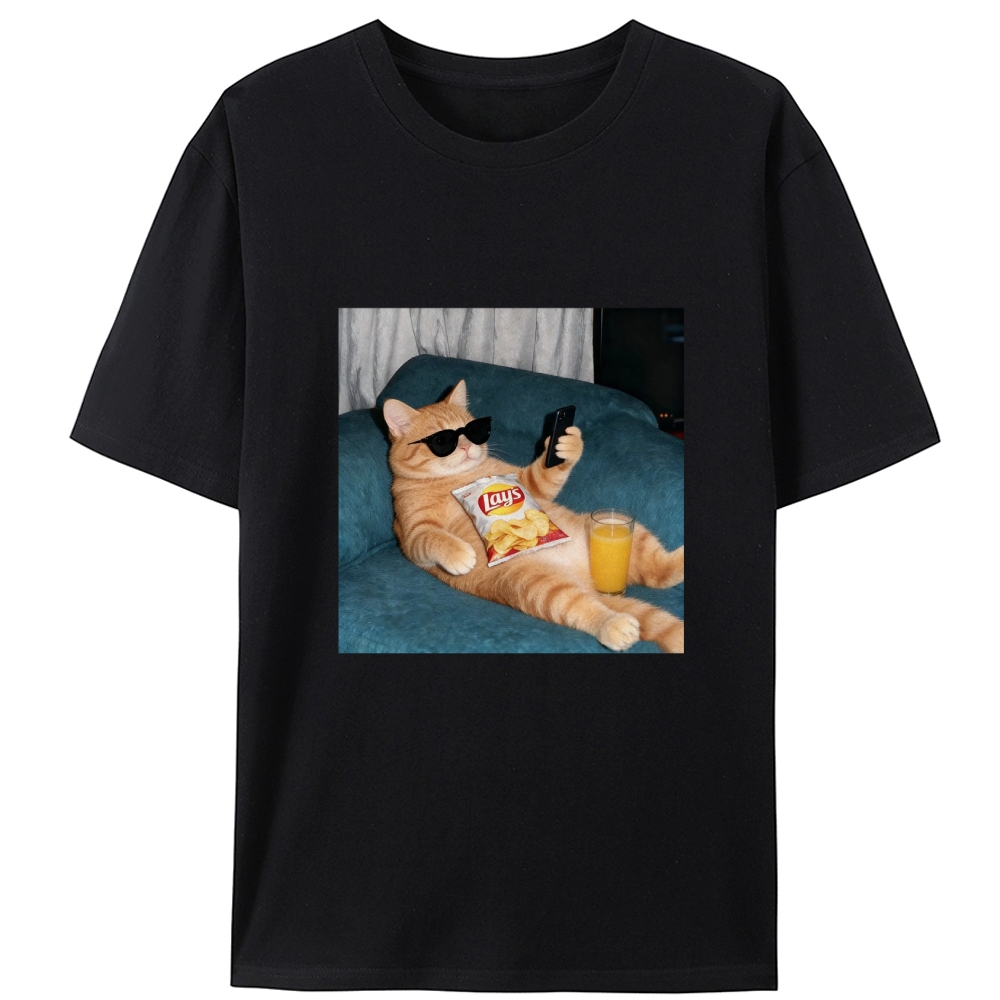 Snack Time Orange Cat Designed for Women - Slim Fit Cotton Tee