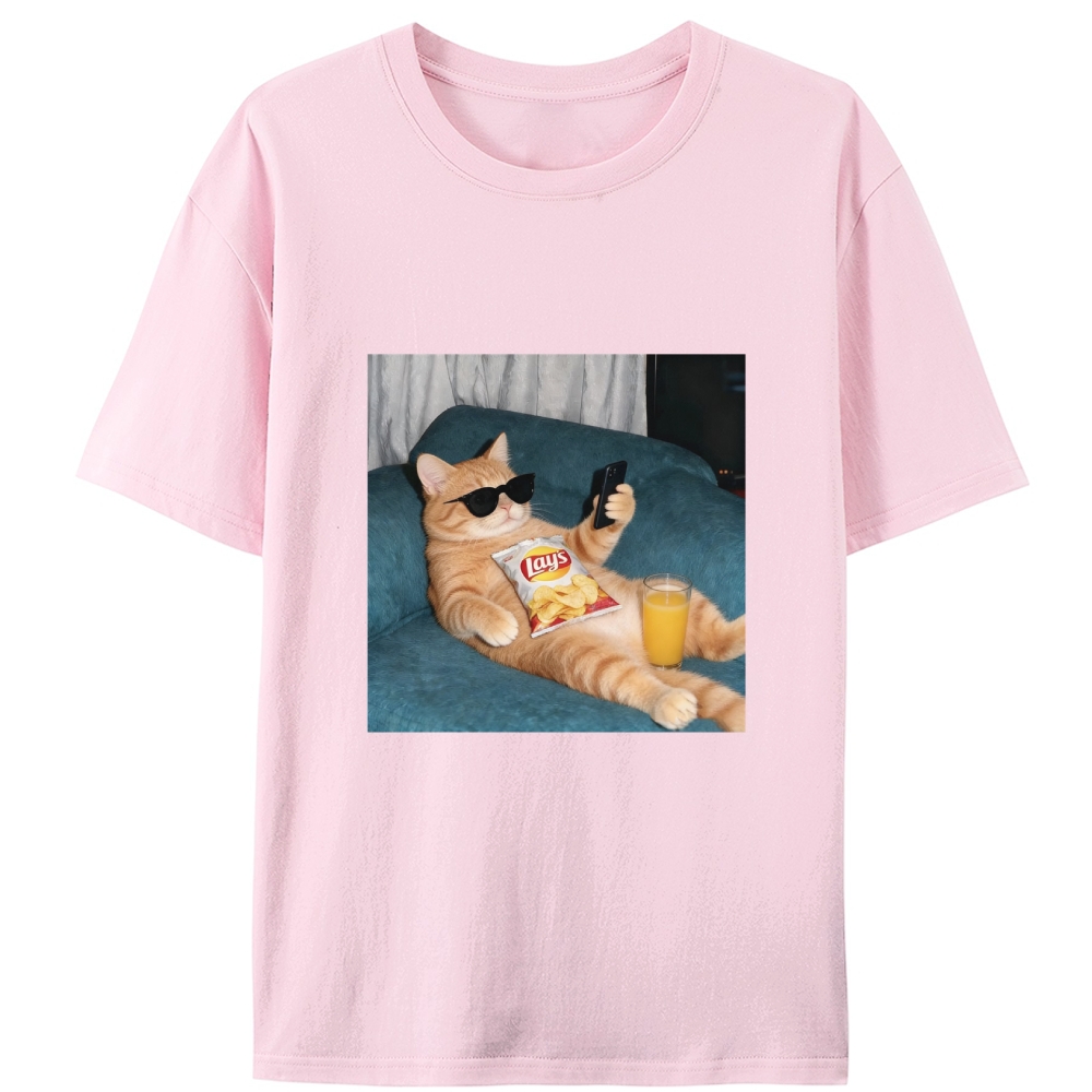 Snack Time Orange Cat Designed for Women - Slim Fit Cotton Tee