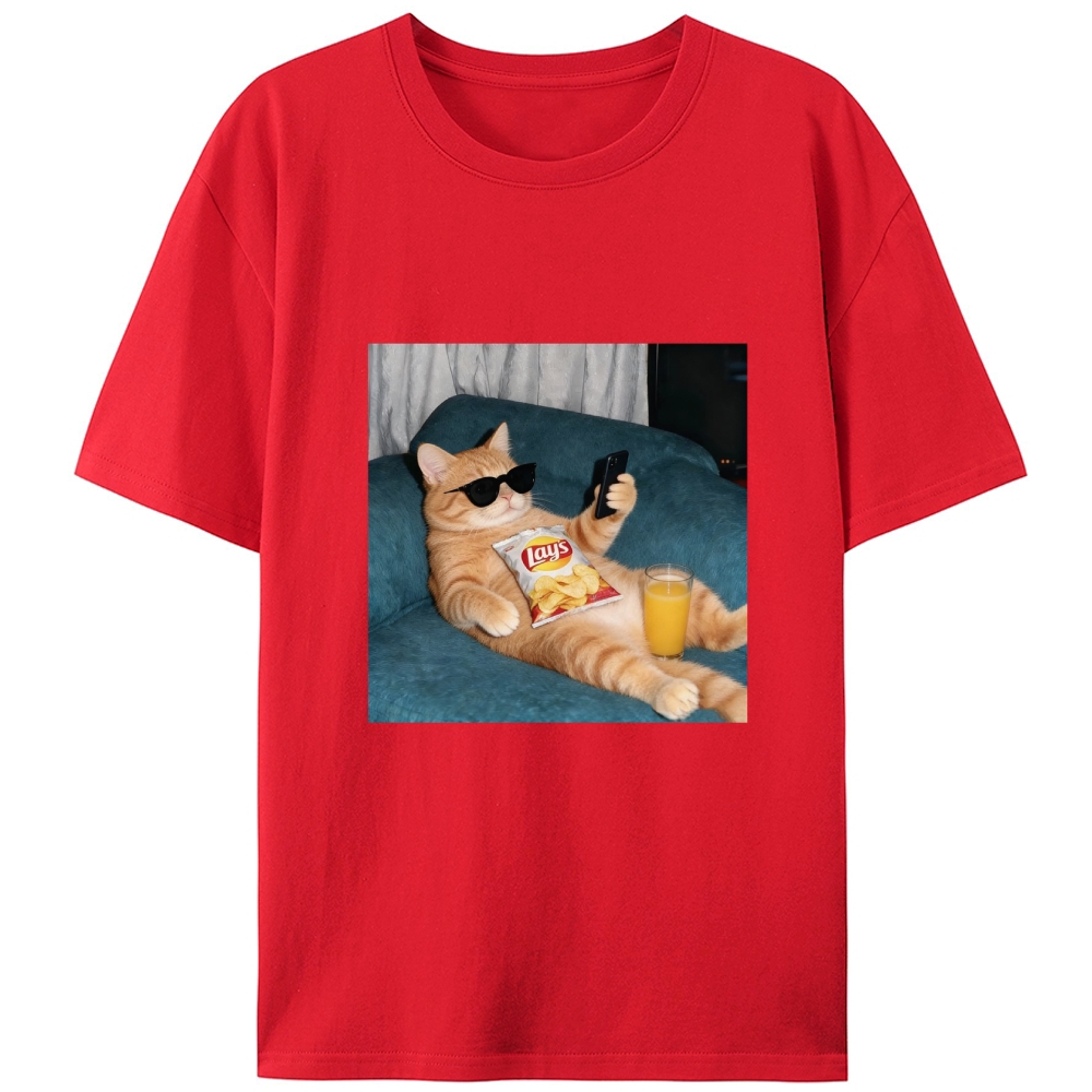 Snack Time Orange Cat Designed for Women - Slim Fit Cotton Tee