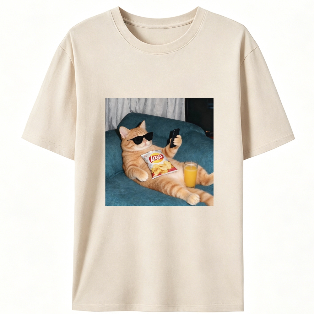 Snack Time Orange Cat Designed for Women - Slim Fit Cotton Tee