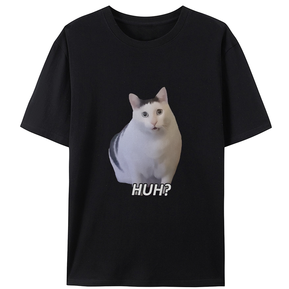 Cat "HUH?" Meme Retro Designed for Women - Slim Fit Cotton Tee