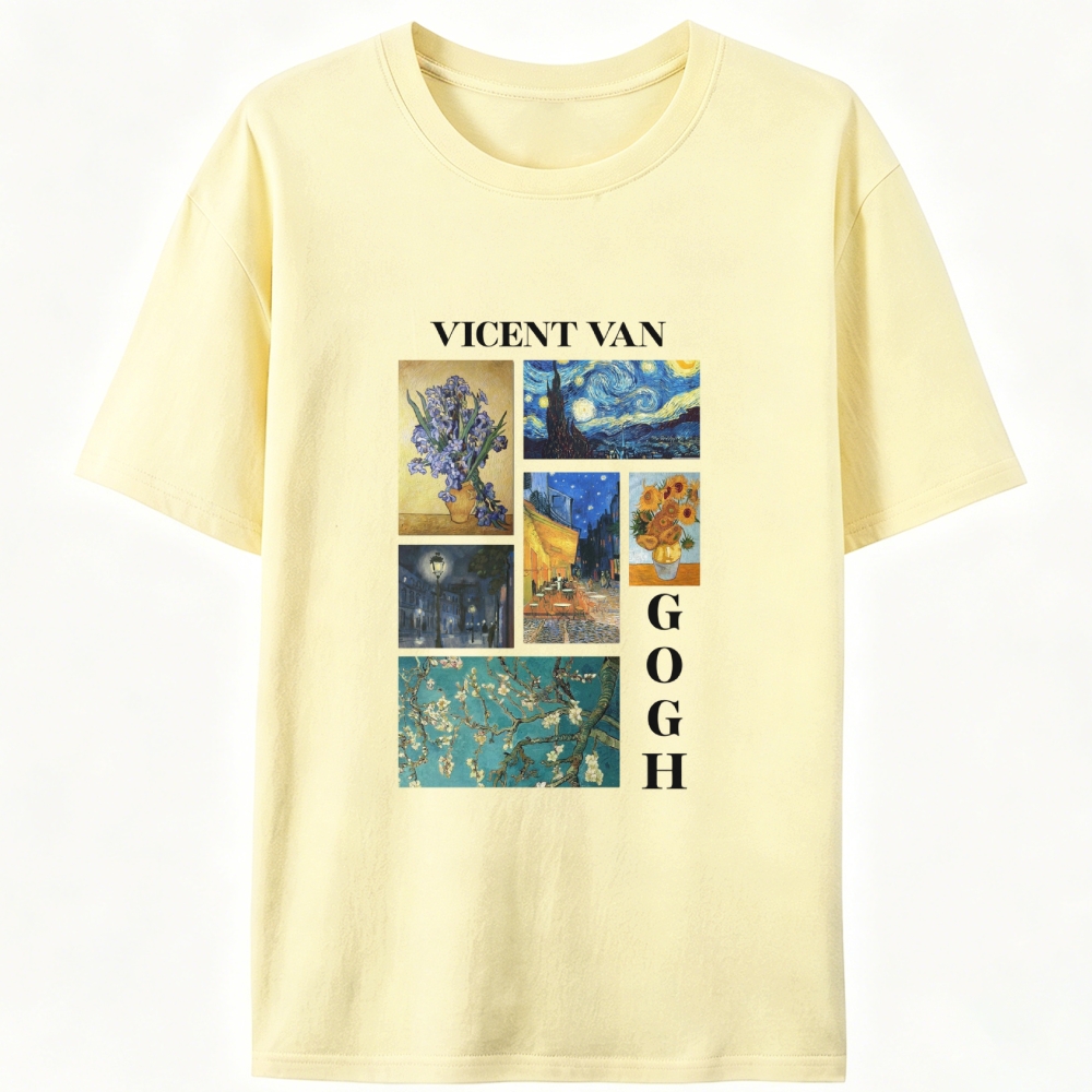 Van Gogh Masterpieces Collage Designed for Women - Slim Fit Cotton Tee