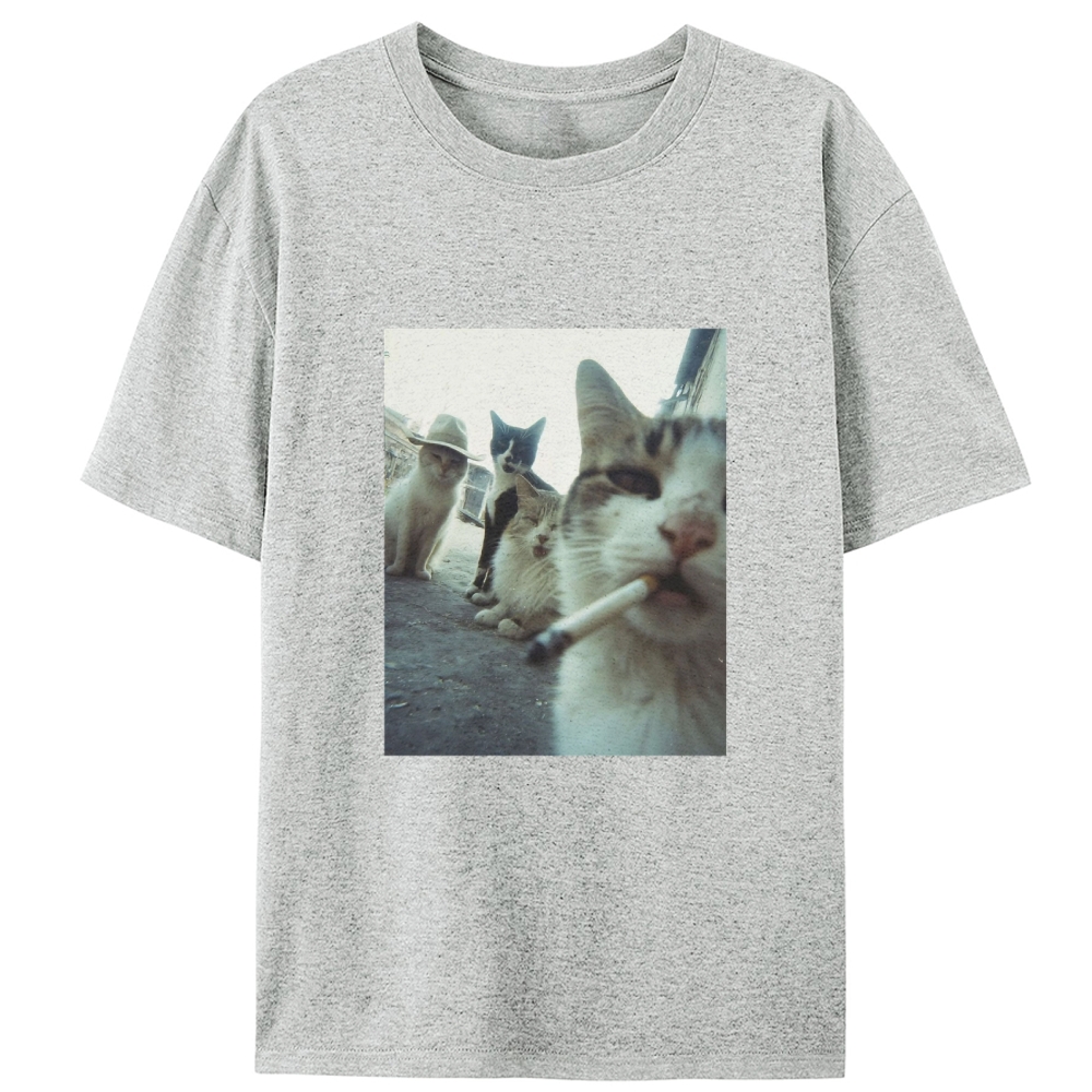 Cigarette Cat Crew Retro Designed for Women - Slim Fit Cotton Tee