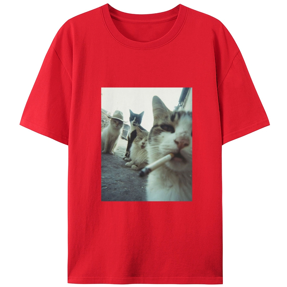 Cigarette Cat Crew Retro Designed for Women - Slim Fit Cotton Tee