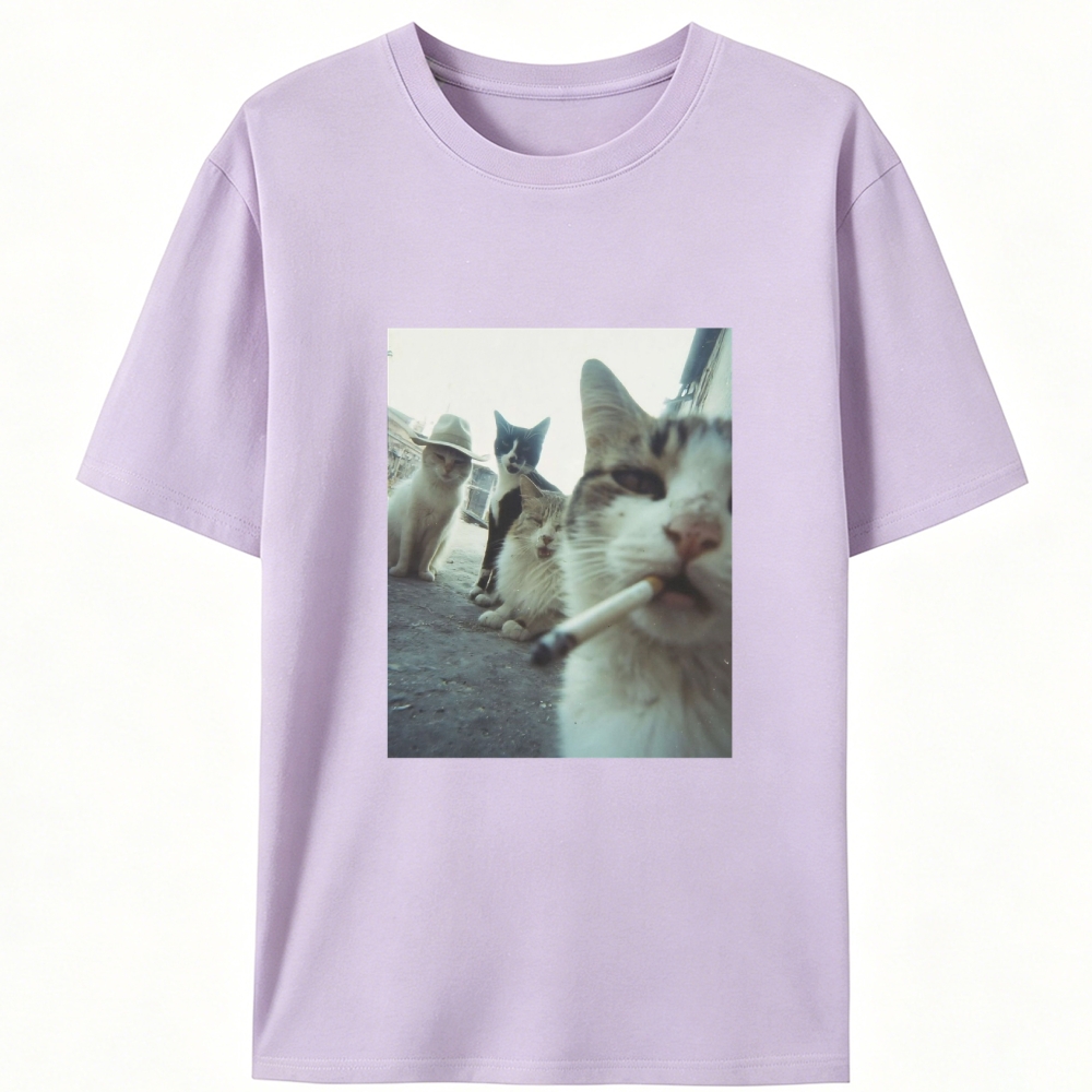Cigarette Cat Crew Retro Designed for Women - Slim Fit Cotton Tee