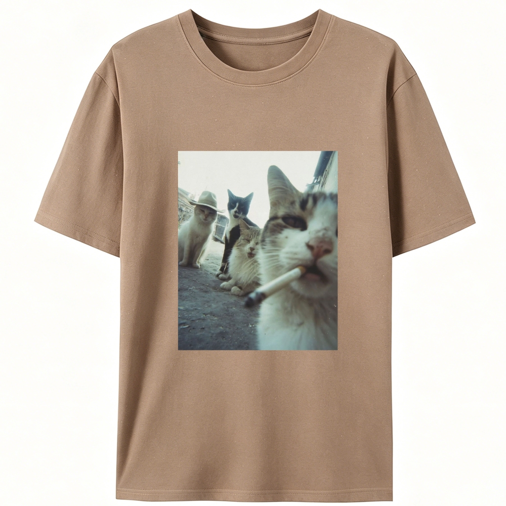 Cigarette Cat Crew Retro Designed for Women - Slim Fit Cotton Tee