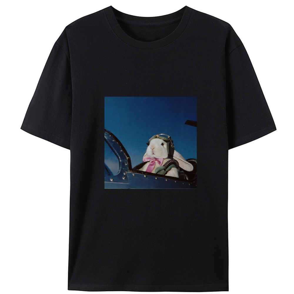 Pilot Rabbit With Pink Bow Tie Meme Retro Designed for Women - Slim Fit Cotton Tee