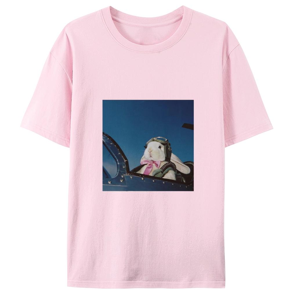 Pilot Rabbit With Pink Bow Tie Meme Retro Designed for Women - Slim Fit Cotton Tee