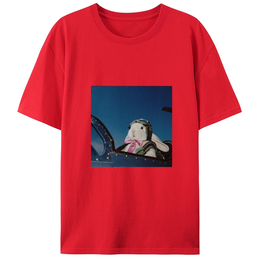 Pilot Rabbit With Pink Bow Tie Meme Retro Designed for Women - Slim Fit Cotton Tee