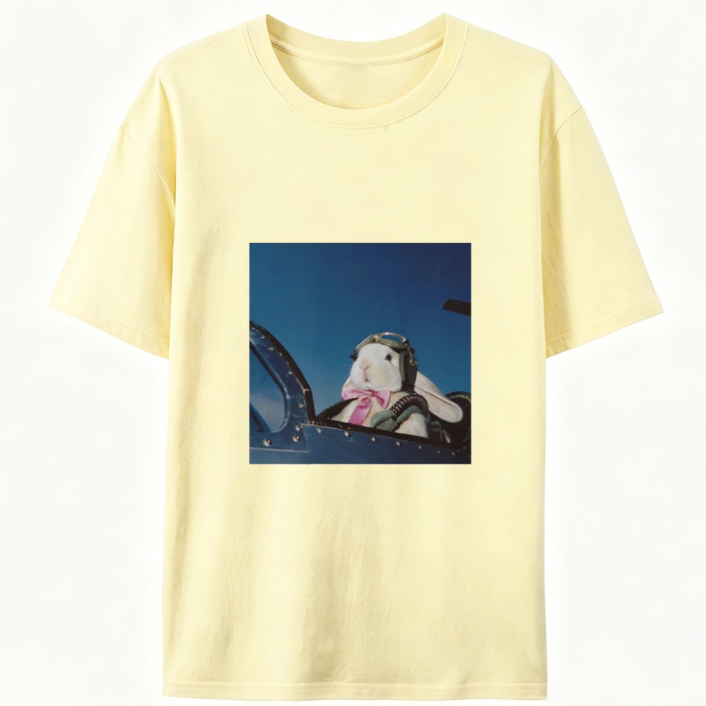 Pilot Rabbit With Pink Bow Tie Meme Retro Designed for Women - Slim Fit Cotton Tee