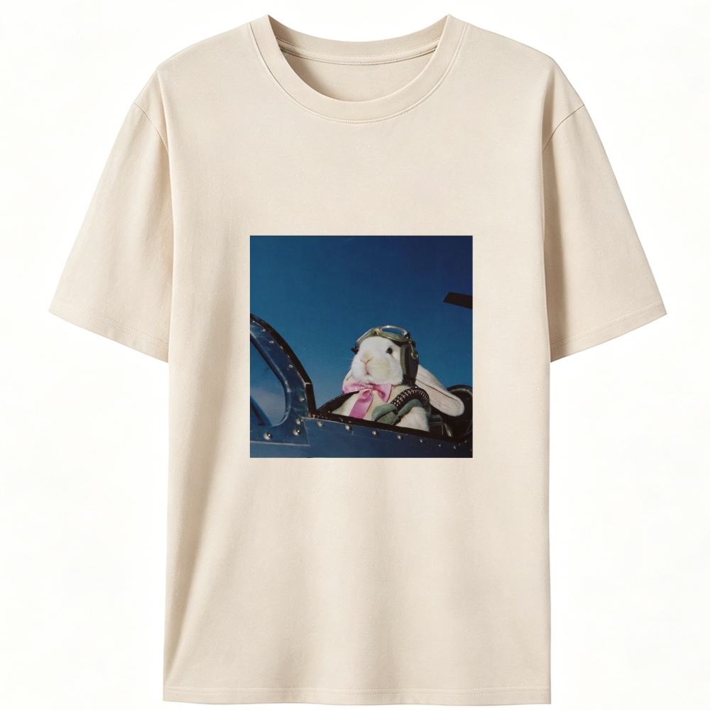 Pilot Rabbit With Pink Bow Tie Meme Retro Designed for Women - Slim Fit Cotton Tee