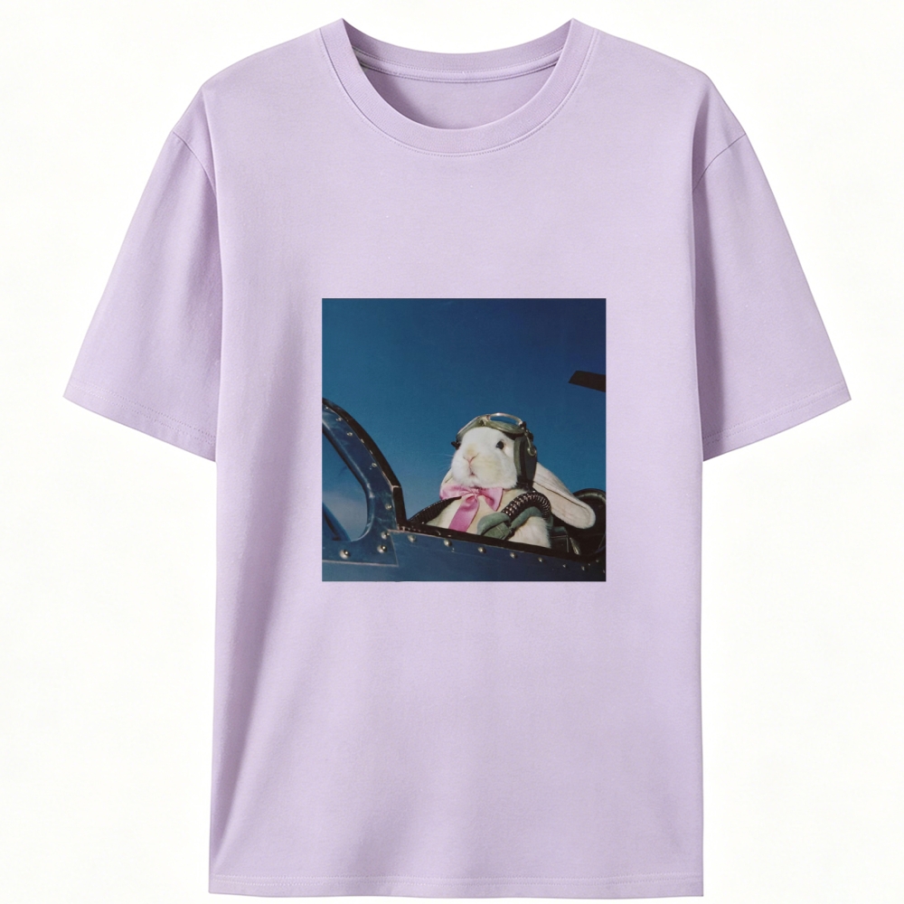 Pilot Rabbit With Pink Bow Tie Meme Retro Designed for Women - Slim Fit Cotton Tee
