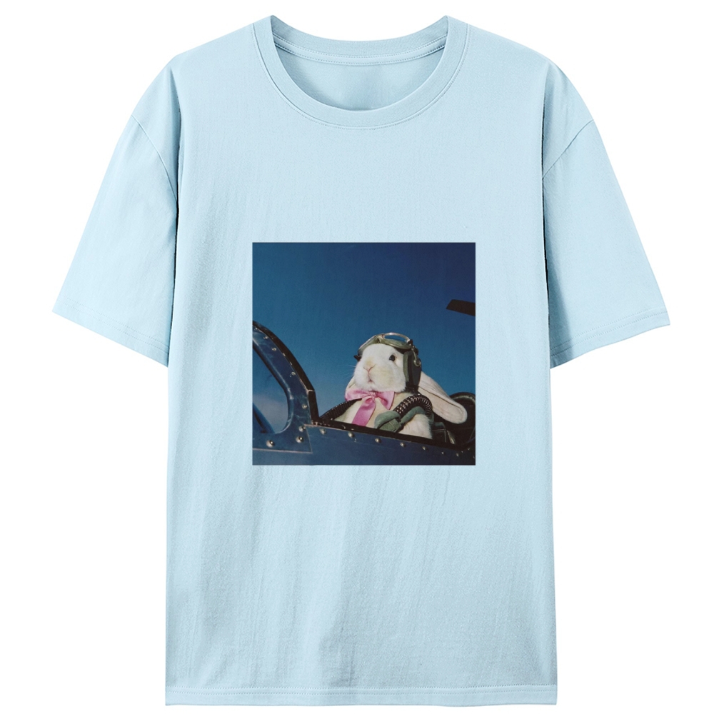 Pilot Rabbit With Pink Bow Tie Meme Retro Designed for Women - Slim Fit Cotton Tee