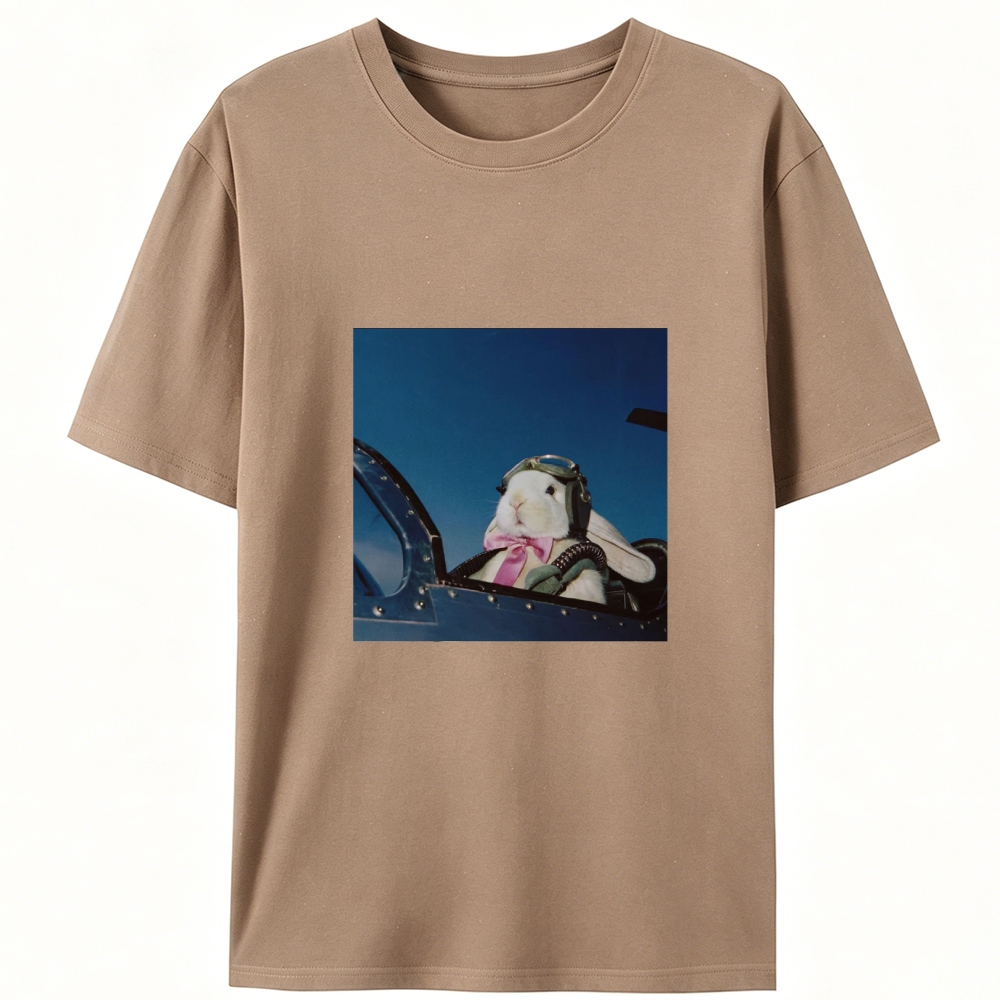 Pilot Rabbit With Pink Bow Tie Meme Retro Designed for Women - Slim Fit Cotton Tee
