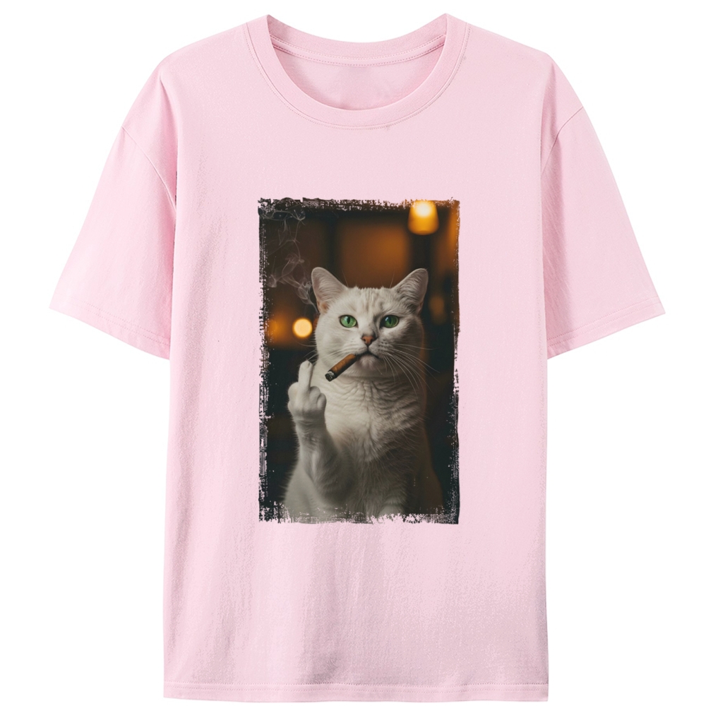 Sassy Cat with Cigar Middle Finger Designed for Women - Slim Fit Cotton Tee