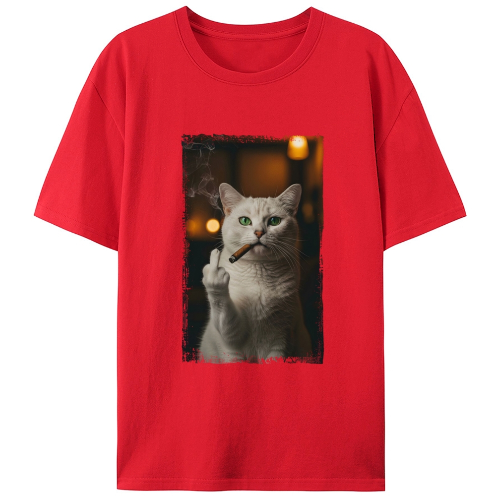 Sassy Cat with Cigar Middle Finger Designed for Women - Slim Fit Cotton Tee